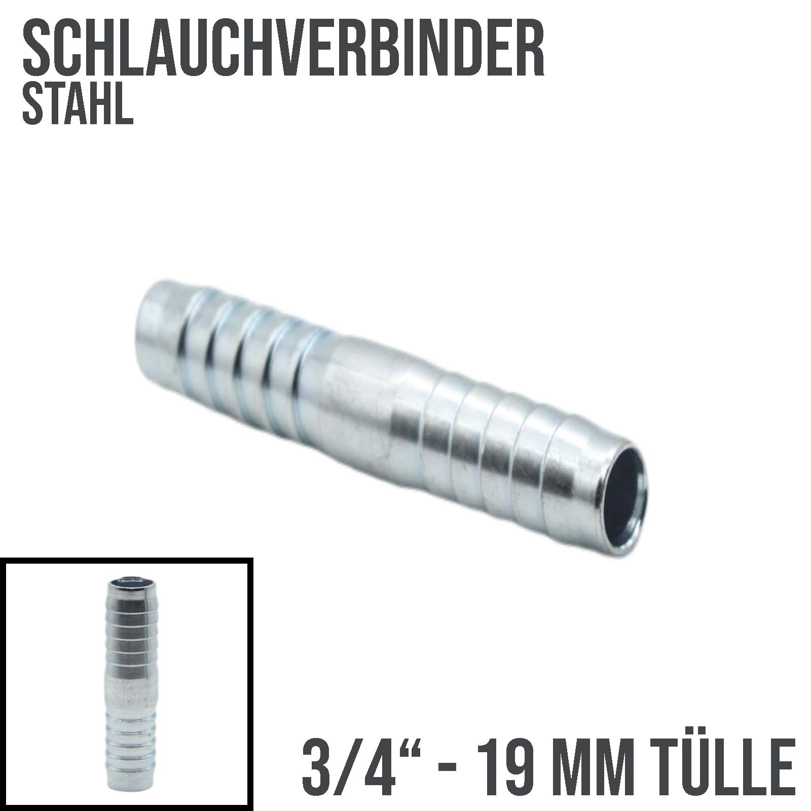 19 mm 3/4" Stahl Schlauch Verbinder Kupplung Tülle Stutzen massiv PN 10 bar