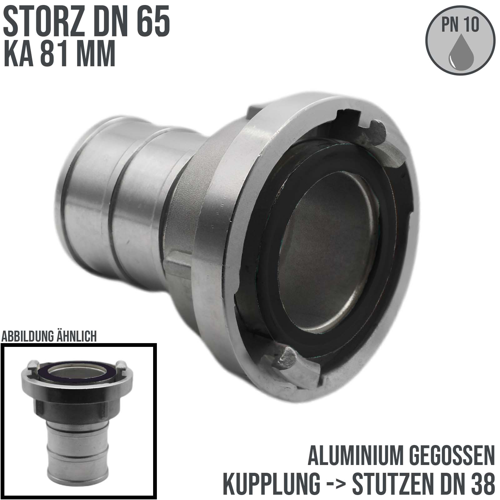 STORZ DN65 KA81 Saug Kupplung -> Stutzen Tülle DN38 Bau Feuerwehr Schlauch PN 10 bar