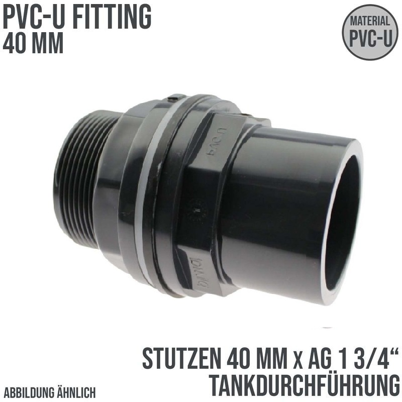 40/50 mm x 1 3/4" Zoll PVC-U Tankdurchführung Klebestutzen auf Klebemuffe x Außengewinde AG - PN 10 bar