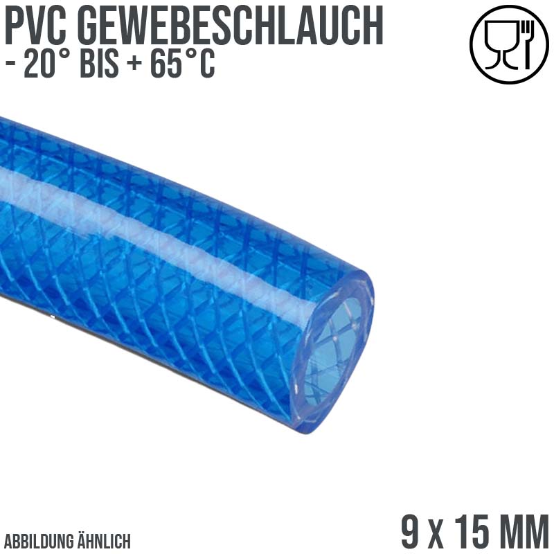 9 x 15 mm Gewebe Druckluft Universal Wasser Luft Kompressor Schlauch blau PN 22 bar
