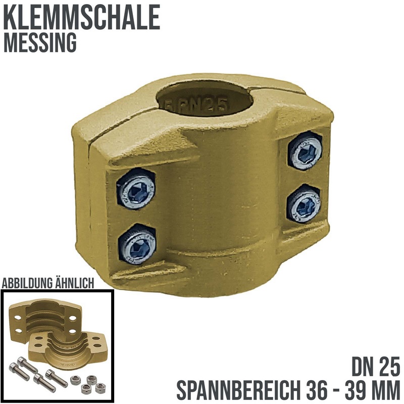 DN 25 Klemmschale Messing Spannbereich 36 - 39 mm für Schlauch ID x AD 25 x 37 mm - PN 25 bar