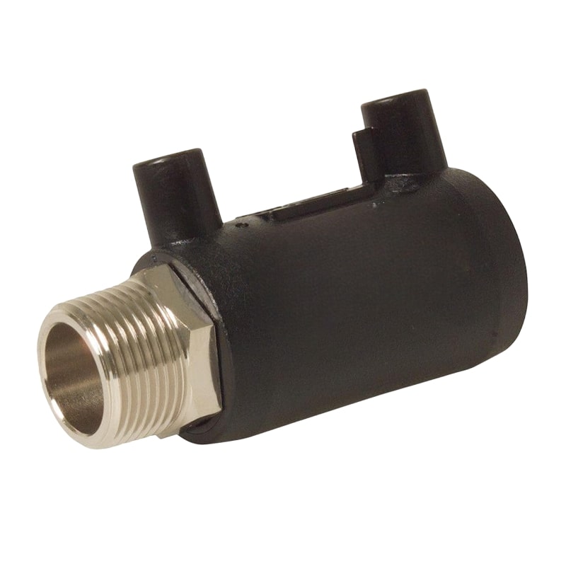 50 mm PE 100 Elektro Schweiß Fitting Muffe x Außengewinde 50 mm x 1 1/2" SDR 7,4 DVGW 24 VAC schwarz