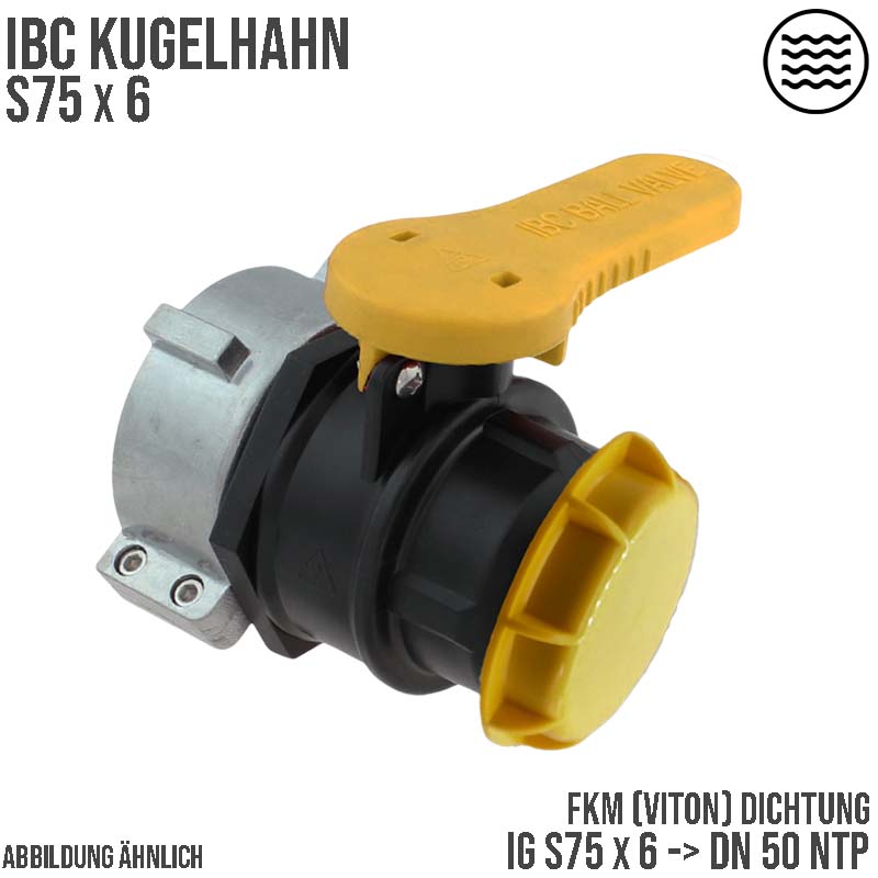 IBC S75 x 6 -> DN50 NPT Kugel Hahn gelb Auslass Fass Ventil Container Tank Zubehör EPDM-Dichtung