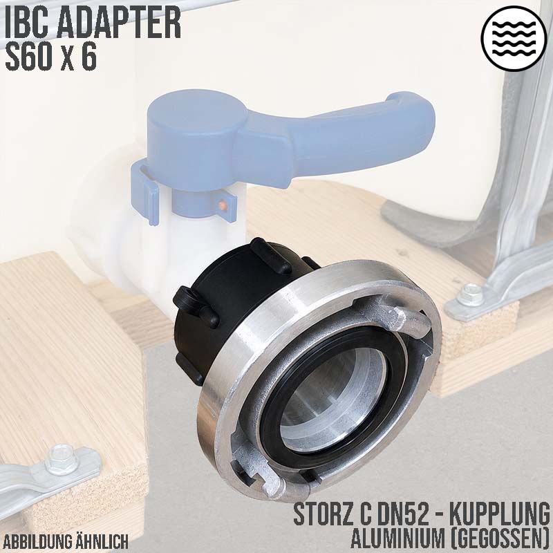 S60 x 6 IBC Adapter auf STORZ C DN 52 KA 66 Aluminium Übergangsstück Pumpenanschluß
