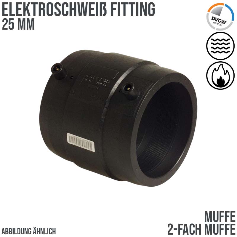 25 mm PE 100 Elektro Schweiß Fitting Muffe SDR 11 DVGW 24 VAC schwarz