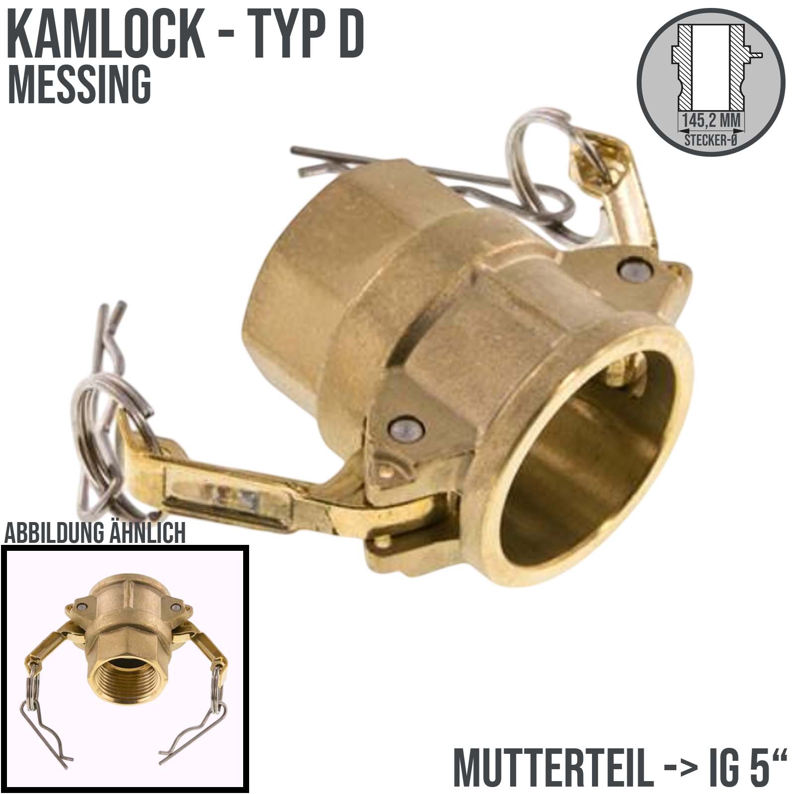Kamlock Typ D - Mutterteil Messing MS mit Innengewinde (IG) für Stecker 145,2 mm - 5" Zoll DN125 - PN 5 bar