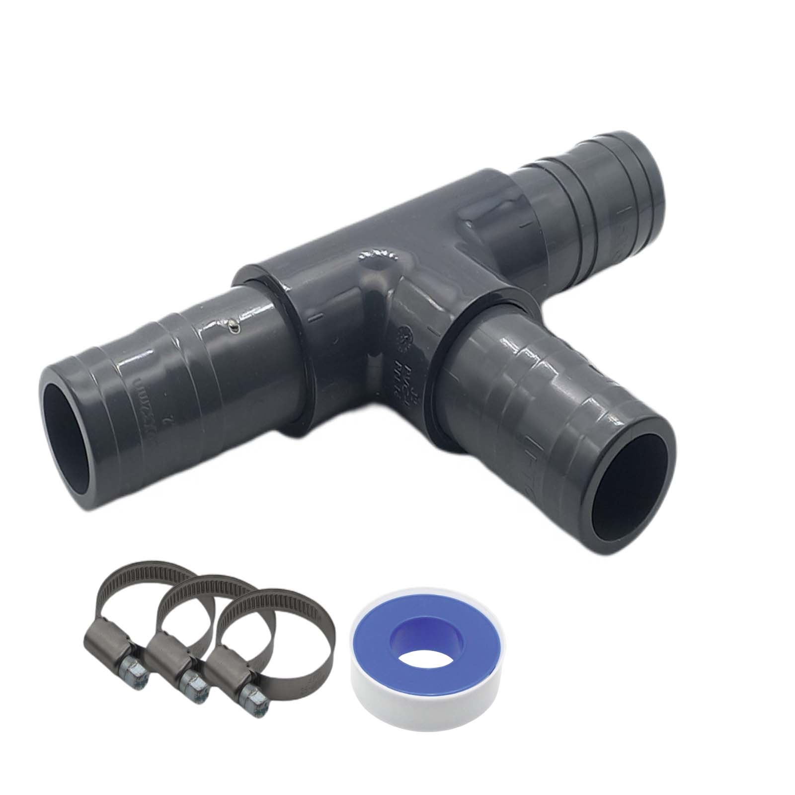 40 mm PVC PROFI T-Stück 90° Schlauch Verbinder Stutzen Tülle Pool Teich Garten - PN 10 bar - Montage-Set