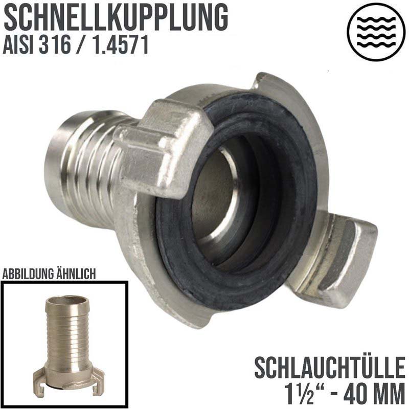 1 1/2"  40 mm Edelstahl AISI 316 Schlauch Schnell Kupplung Tülle (GEKA kompatibel) - PN 12 bar