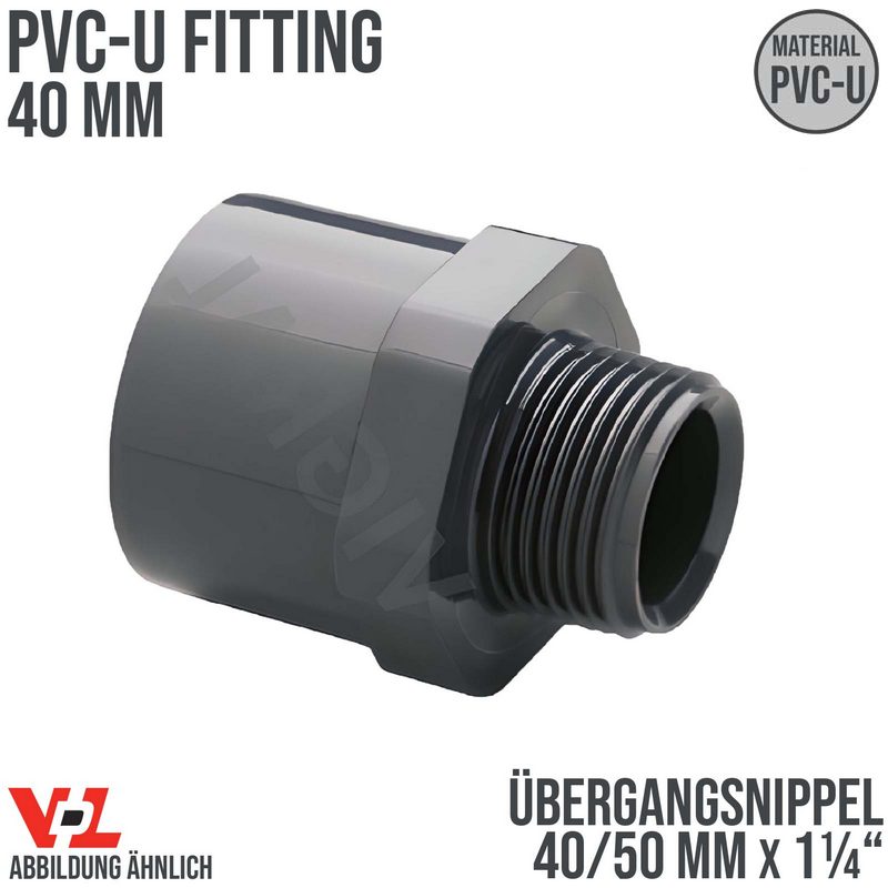 40 mm VDL PVC Klebe Fitting Übergangsnippel Achtkant 40/50 mm x 1 1/4" - PN 16 bar