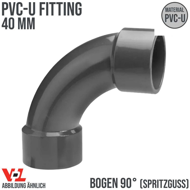 40 mm VDL PVC Klebe Fitting Bogen Winkel 90° (Spritzguss) Muffe Verbinder - PN 16 bar