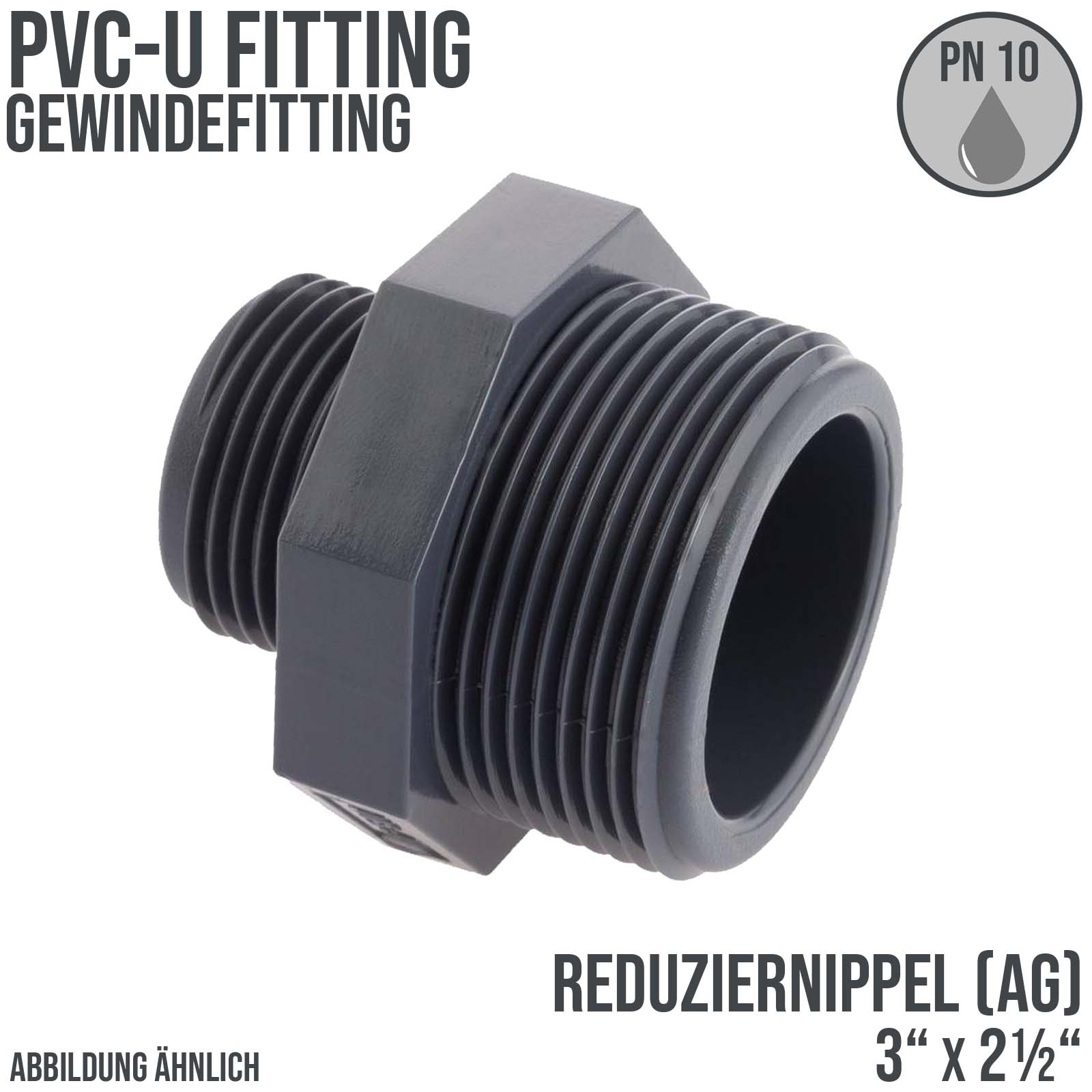 3 x 2 1/2" PVC Fitting Reduzier Nippel Außengewinde Verbinder - PN 10 bar