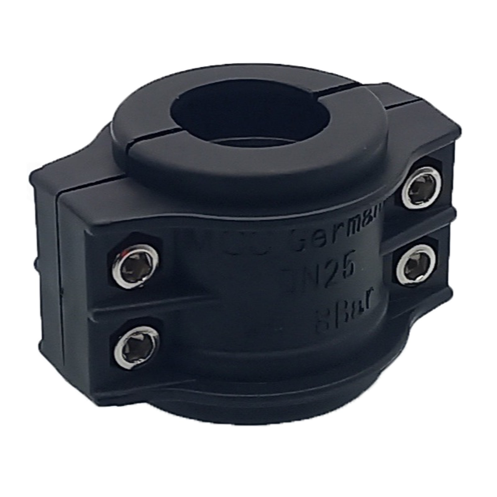 DN 75 Klemmschale Polypropylen PP schwarz Spannbereich 89 - 93 mm für Schlauch ID x AD 75 x 91 mm - PN 8 bar