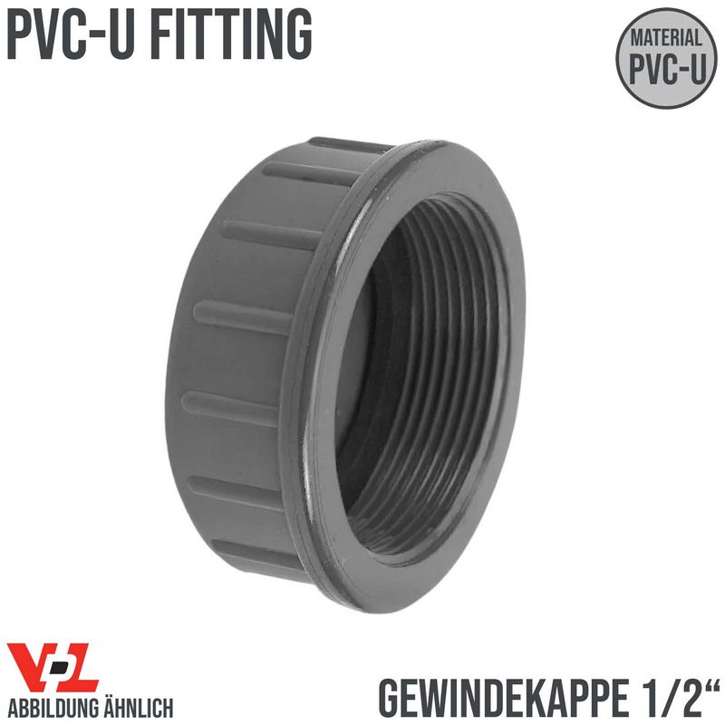 16 mm VDL PVC Klebe Fitting Gewinde Kappe 1/2" Muffe Verbinder - PN 10 bar