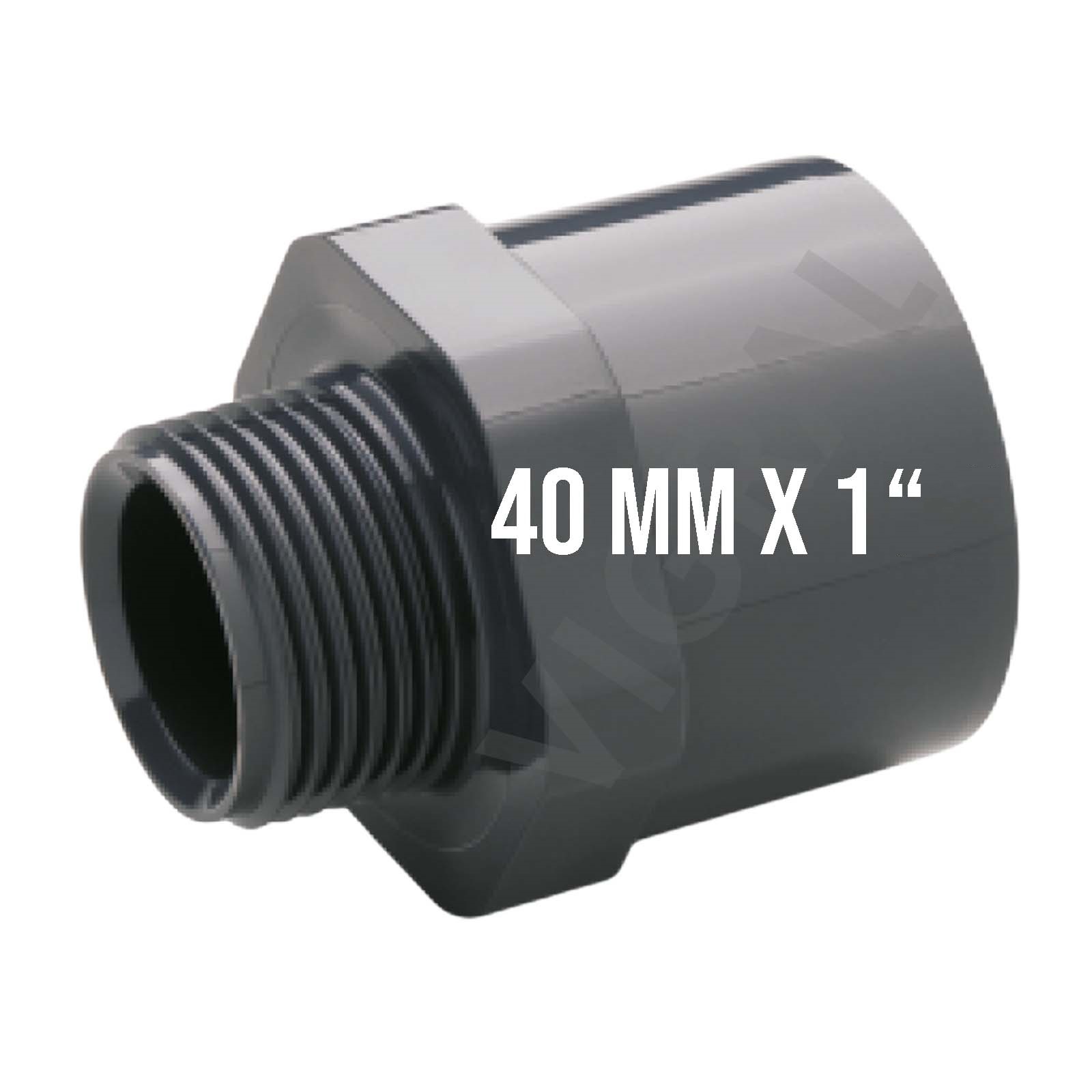 40 mm PVC Klebe Fitting Übergangsnippel Sechs-/Achtkant 40/50 mm x 1" Muffe Verbinder - PN 10 bar