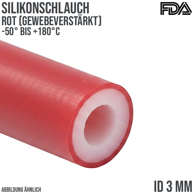3 x 8 mm Silikon Silicon Schlauch Gewebe rot talkumiert lebensmittelecht FDA PN 20 bar
