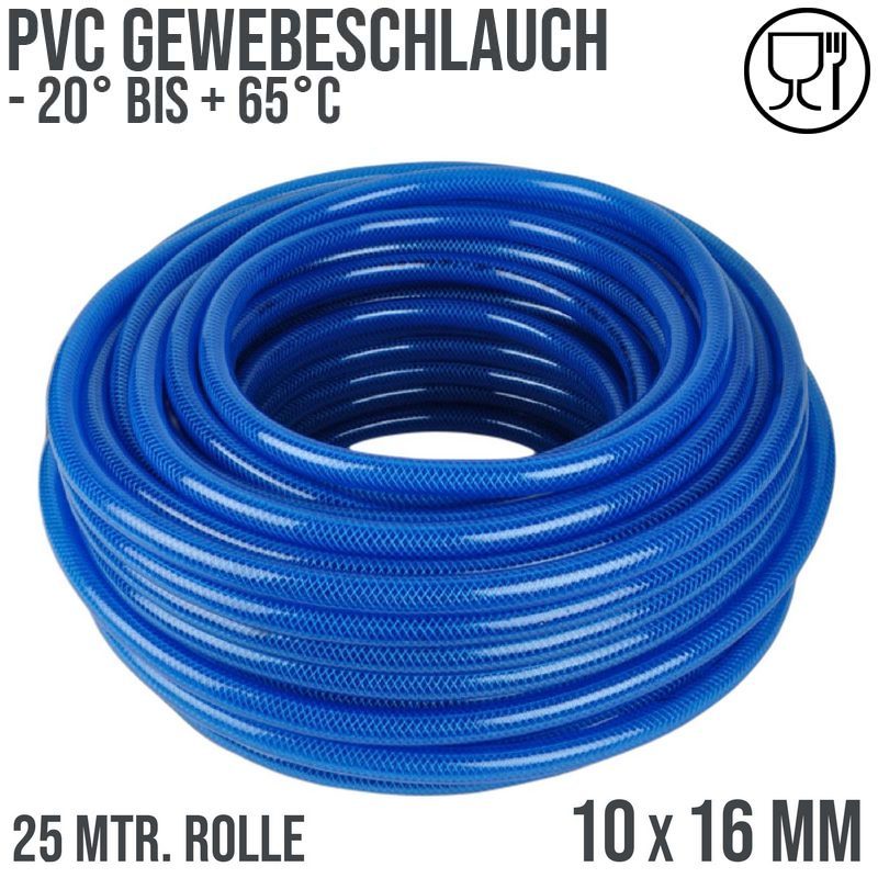 10 x 16 mm Gewebe Druckluft Universal Wasser Luft Kompressor Schlauch blau PN 21 bar - 25 m
