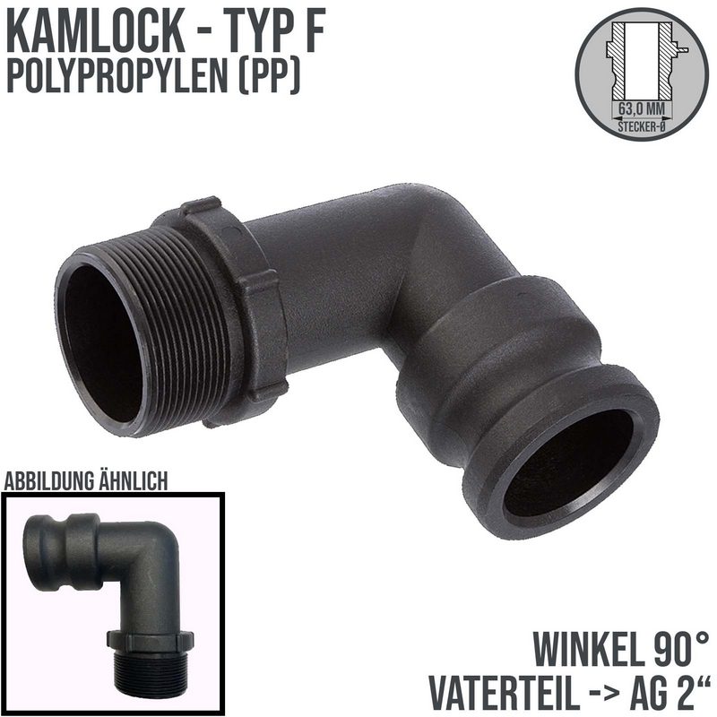 Kamlock Typ F (PP) Winkel 90° Vaterteil - 63,0 mm Stecker mit Außengewinde (AG) 2" DN 50  - PN 6,5 bar