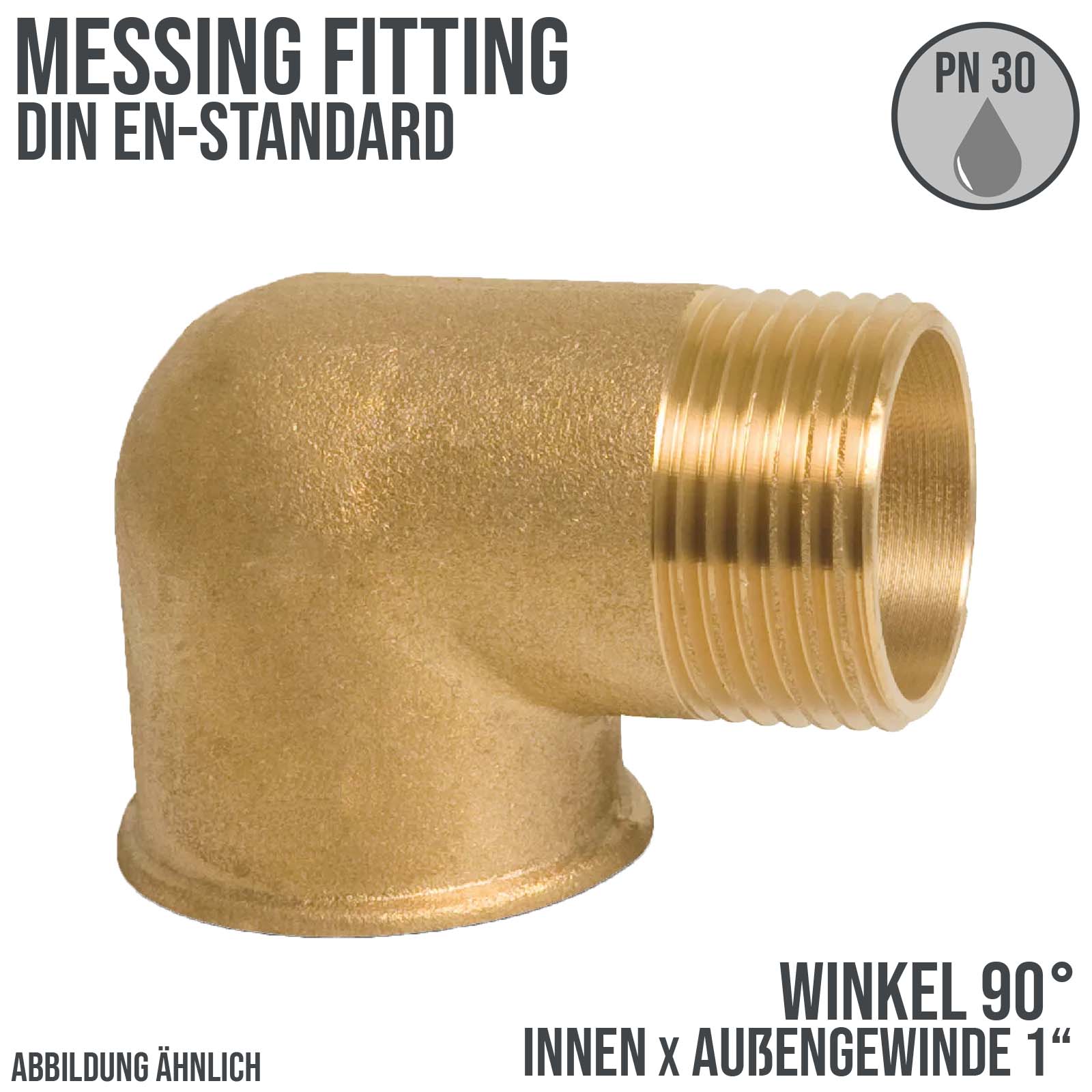 1" Winkel 90° Innen x Außengewinde IG x AG Messing Fittings PN 30 bar