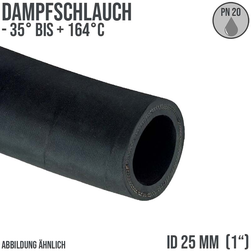 25 x 39 mm Dampf Heiss Wasser Schlauch EPDM schwarz - PN 20 bar