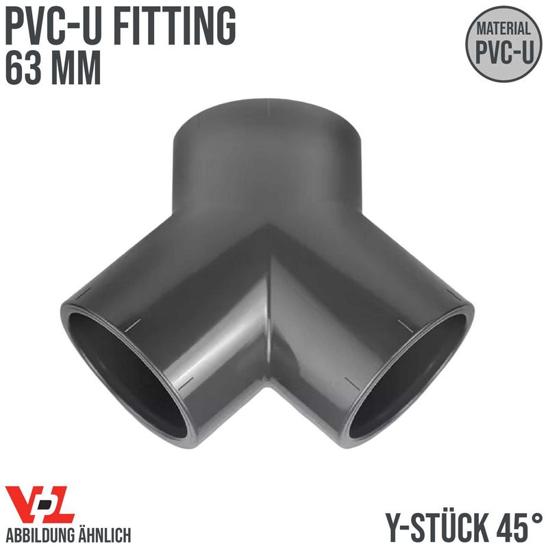 63 mm VDL PVC Klebe Fitting Y-Stück 45° Winkel Muffe Verbinder - PN 10 bar