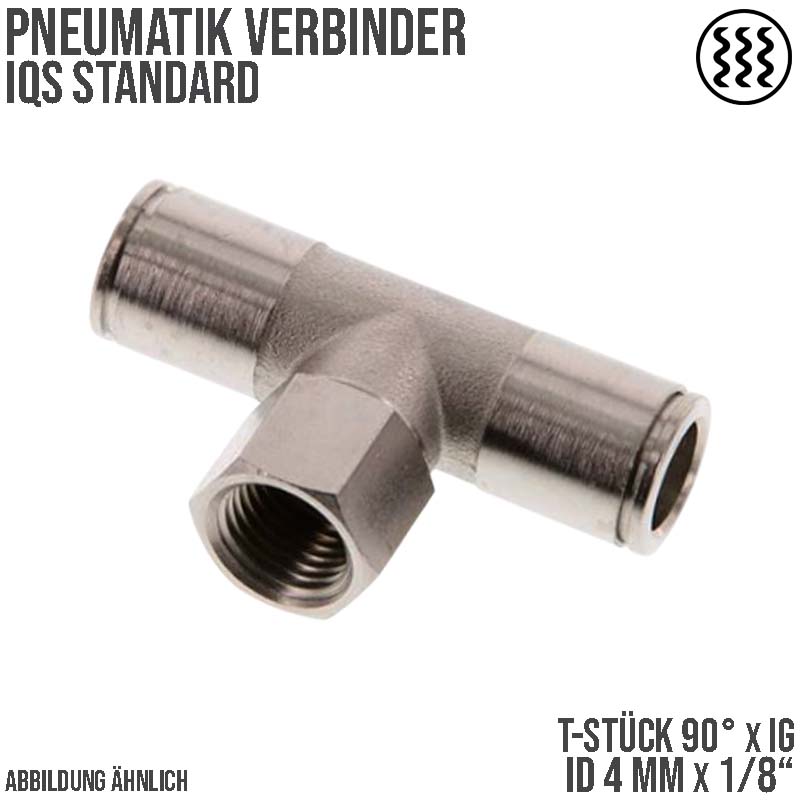4 mm x 1/8" Pneumatik Steck Verbinder T-Stück 90° IQS MSV Messing Innengewinde - PN 16 bar