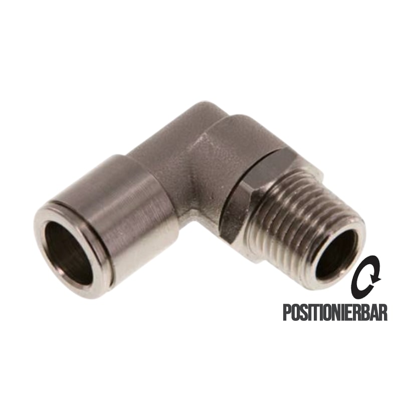 12 mm x 3/8" Pneumatik Steck Verbinder Winkel 90° kurz IQS MSV Messing Außengewinde konisch - PN 16 bar