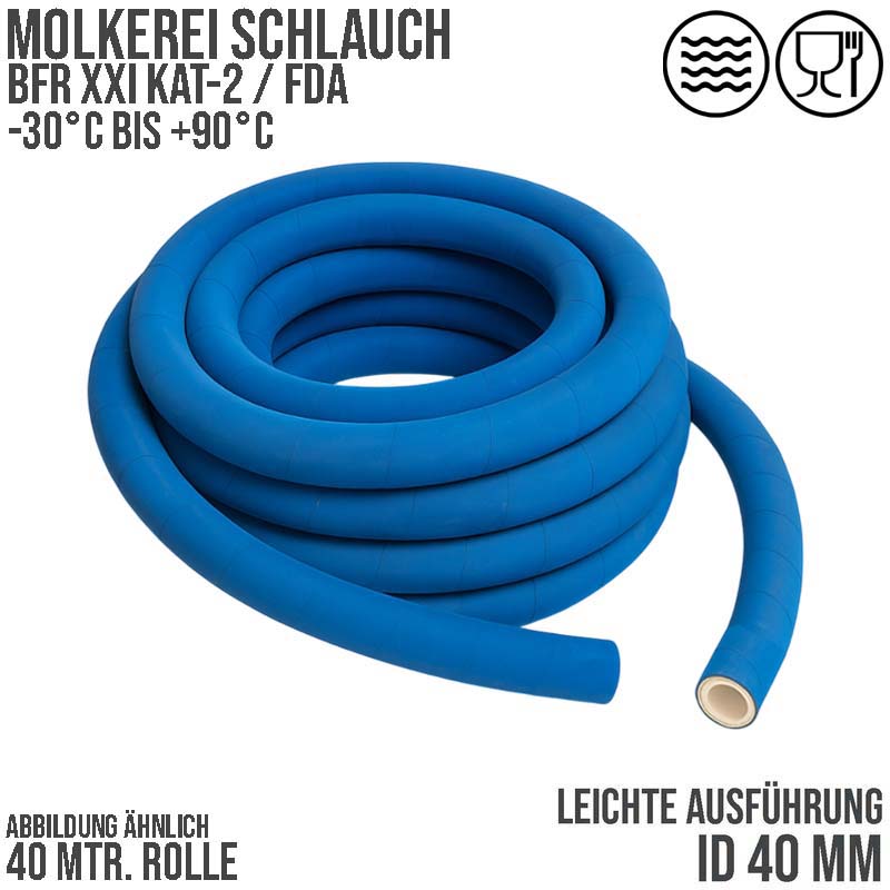 40 mm Molkerei Lebensmittel Schlauch leicht BfR FDA NBR NVC blau weiß - PN 10 bar - 40 m Rolle