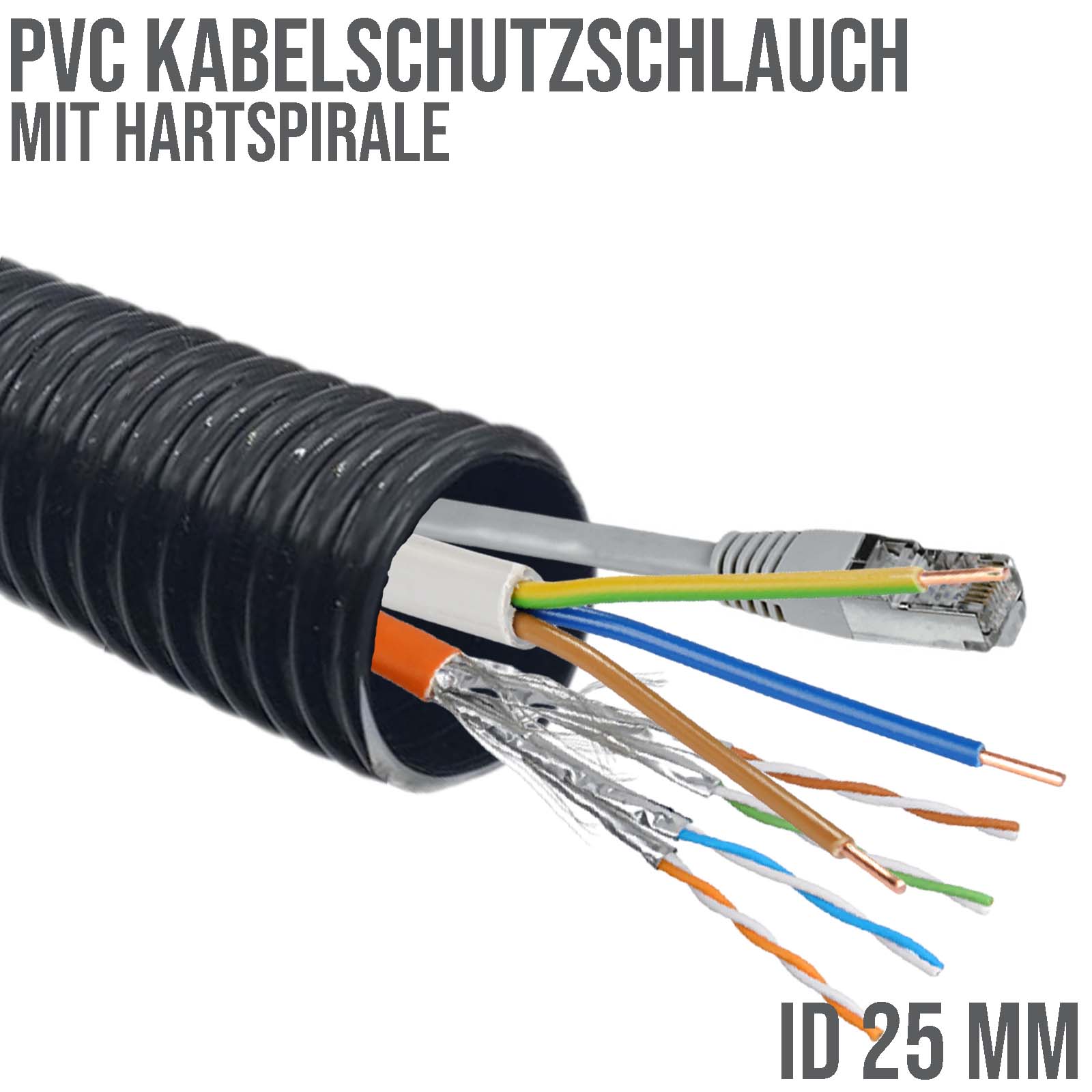 25 mm 1" Zoll PVC Kabel Schutz Leer Spiral Schlauch Rohr Leitung Strom Wellrohr