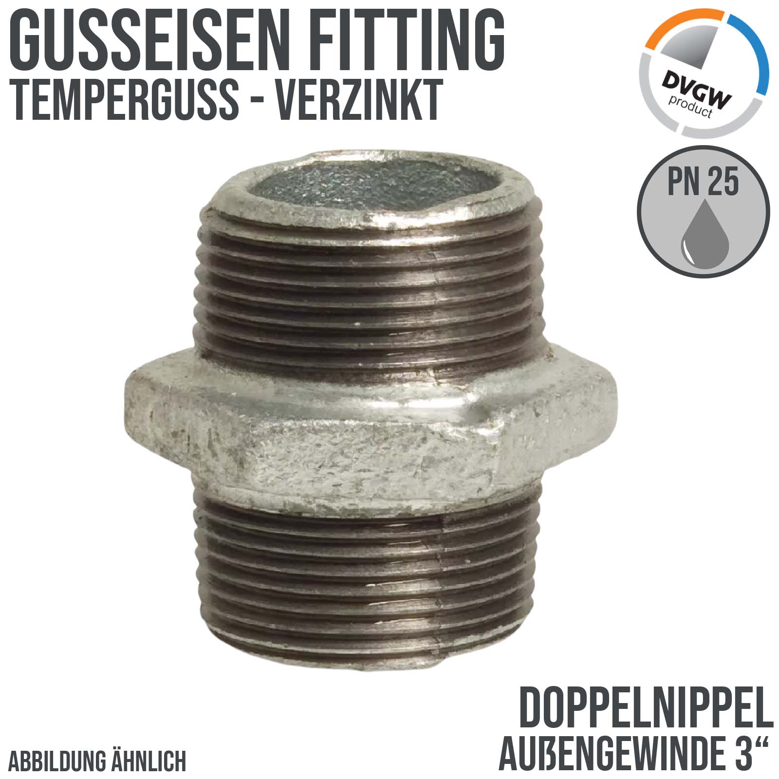 3" Gusseisen Temperguss Fitting Doppelnippel Nr. 280 Außengewinde AG DVGW PN 25 bar