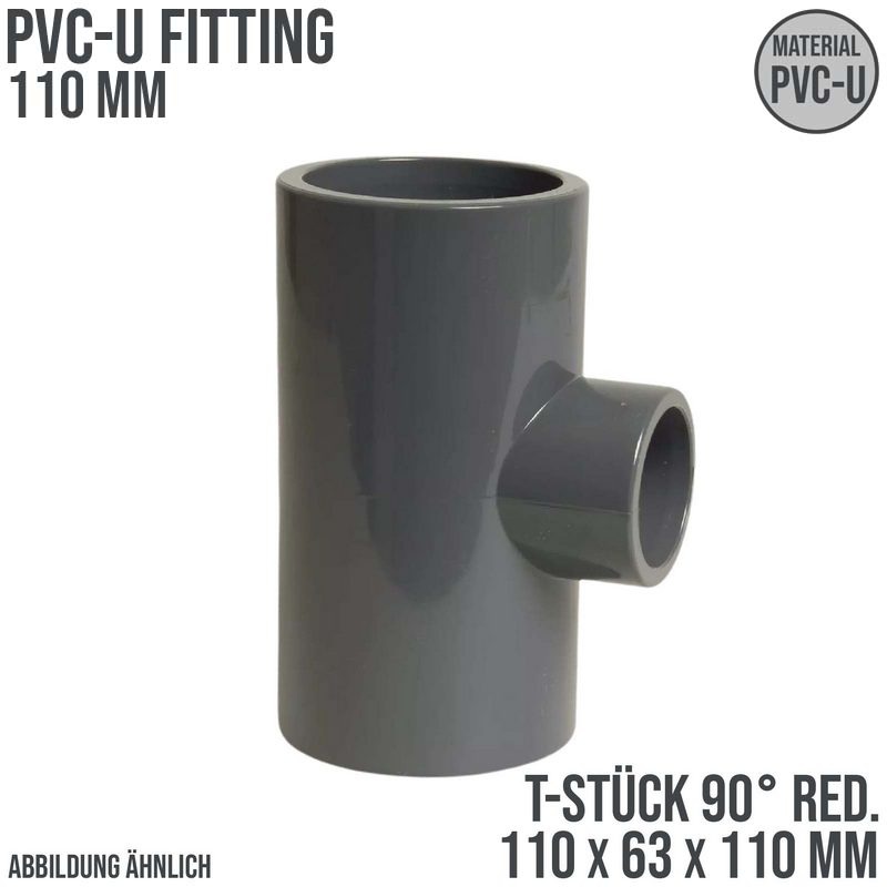 110 mm PVC Klebe Fitting T-Stück 90° Winkel reduziert 110 x 63 x 110 mm Muffe Verbinder - PN 16 bar