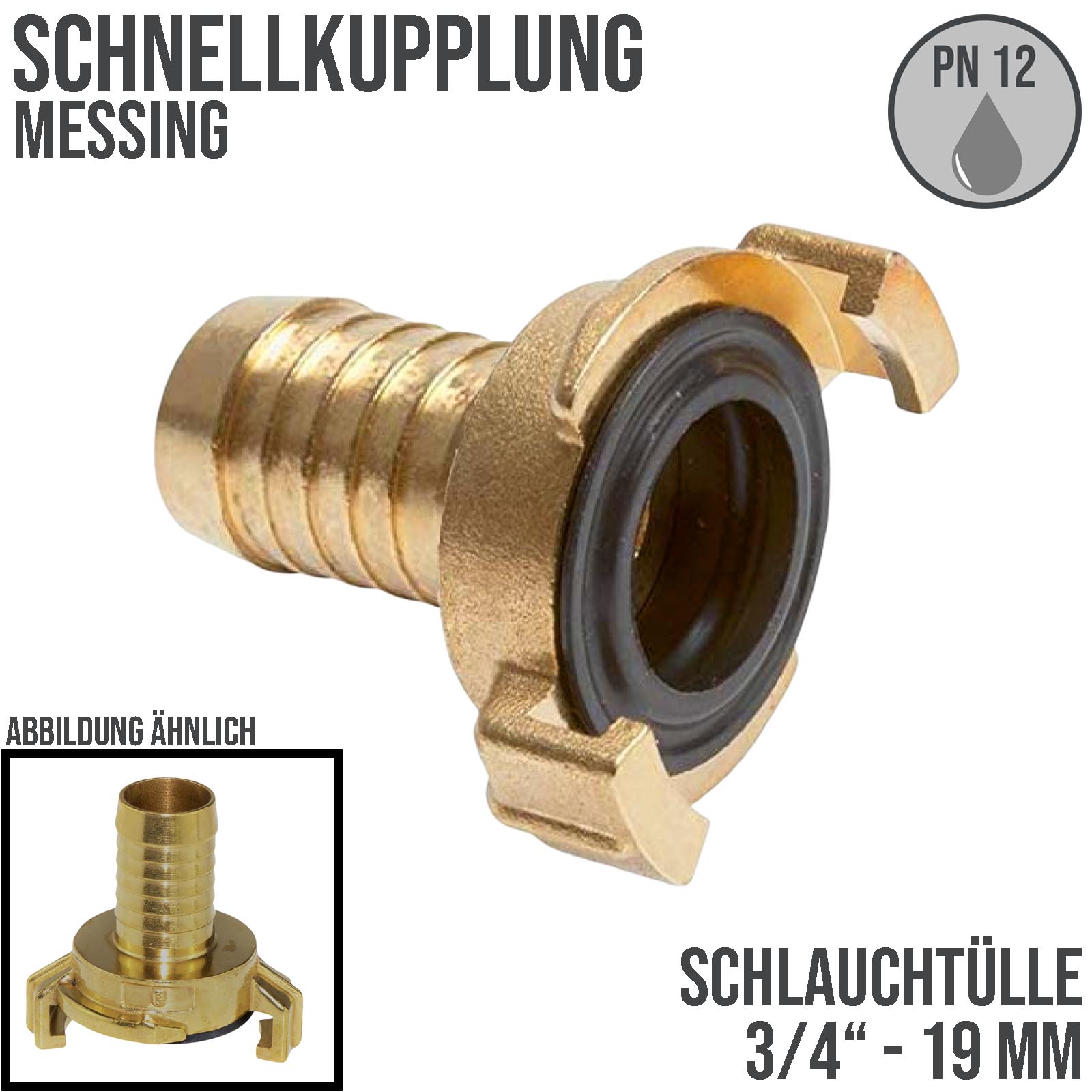 3/4" 19 mm Messing Schlauch Schnell Kupplung Tülle (GEKA kompatibel) - PN 12 bar