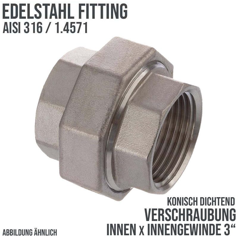 3" Edelstahl Fitting V4A AISI 316 Nr. 340 - Verschraubung Innengewinde IG konisch dichtend - PN 16 bar