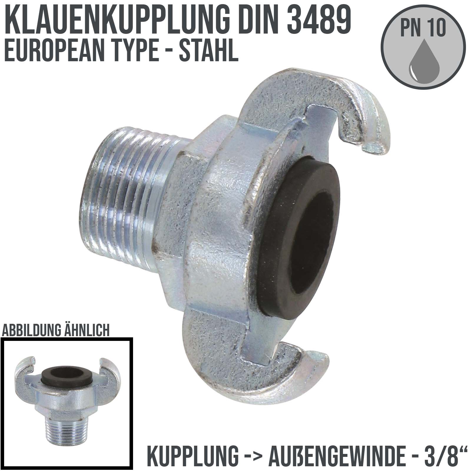 3/8" Klauen Kupplung Stahl European Type Abstand 42 mm Außengewinde AG - PN 10 bar