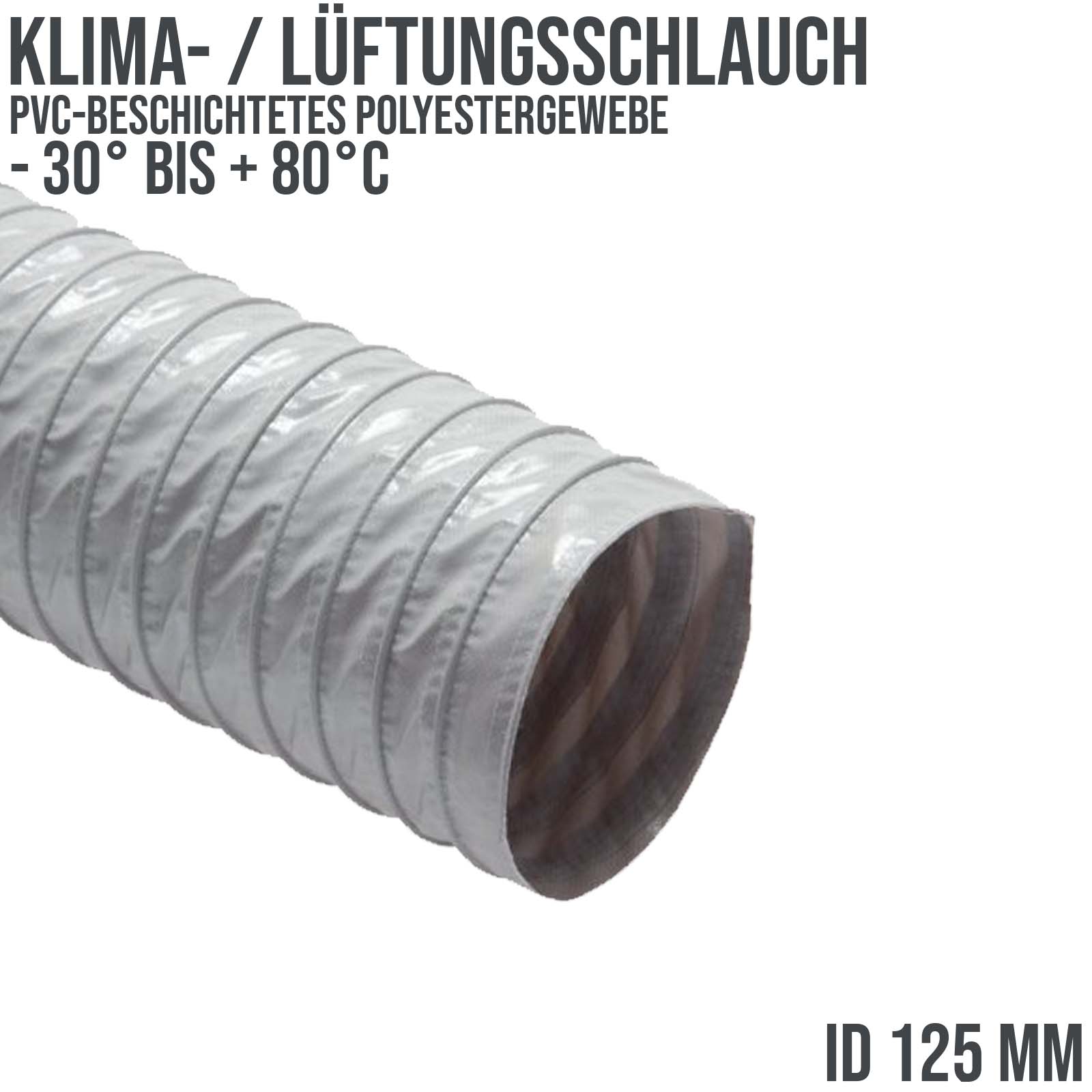 125 mm Klima Lüftungs Schlauch grau - Wandstärke 0,4 mm