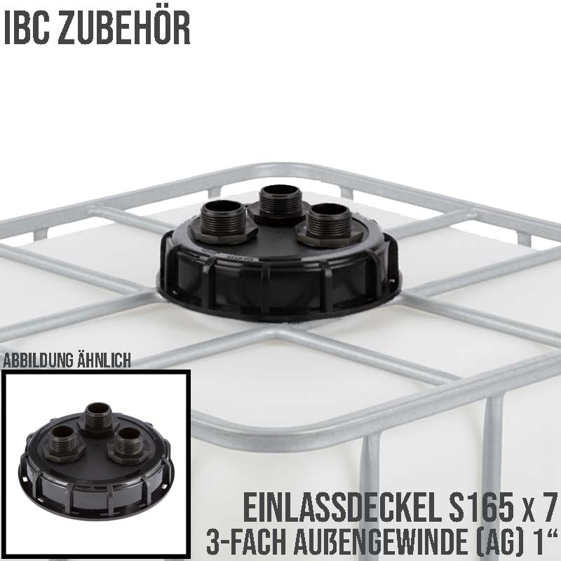 S165 x 7 DN 150 (AD 187 mm) 3-fach Außengewinde AG IBC Container Einlass Deckel Verschluss - schwarz