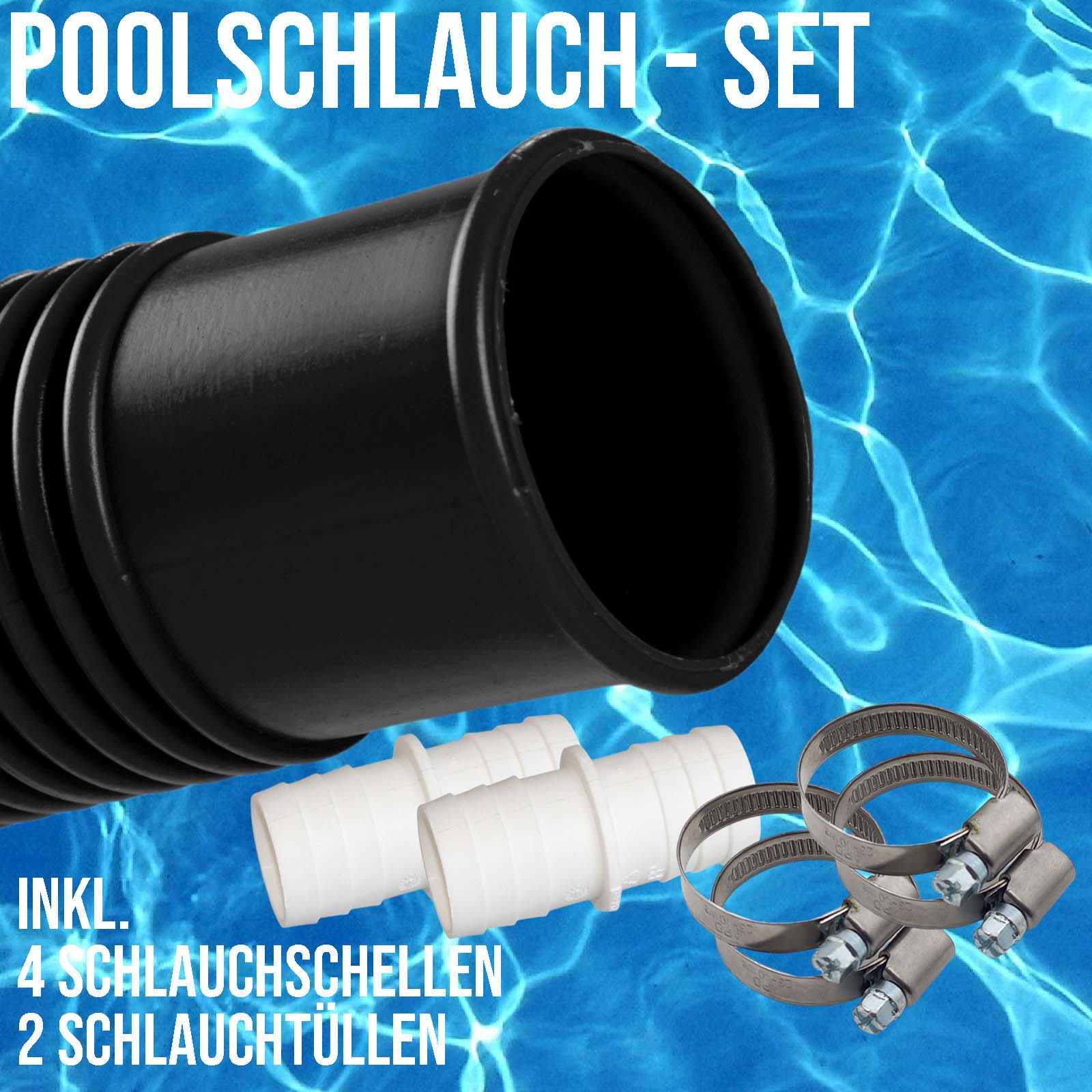 32 mm Schwimmbad Swimming Pool Solar Saug Teich Schlauch SET - schwarz - 21 m