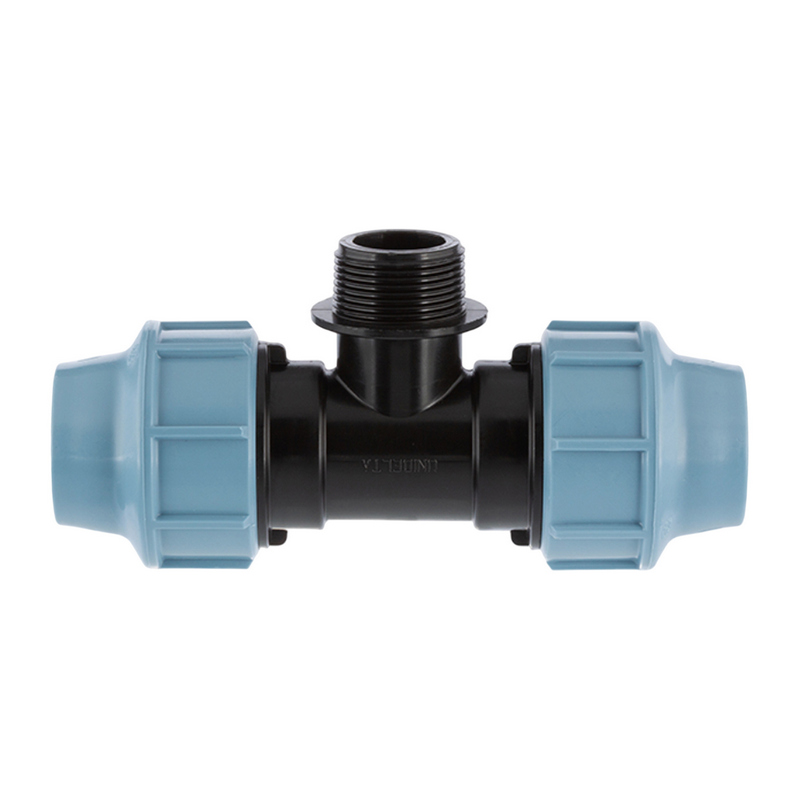 63 mm x 2" PE PP Fitting Klemm Verbinder Verschraubung Rohr T-Stück 90° x AG DVGW - Unidelta