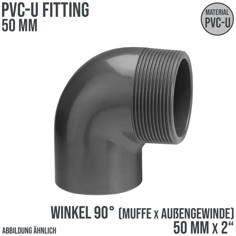 50 mm PVC Klebe Fitting Winkel 90° Außengewinde AG 50 mm x 2" Muffe Verbinder PN 10 bar