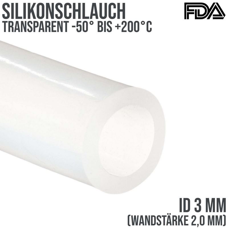 3 x 7 mm Silikon Silicon Milch Schlauch transparent lebensmittelecht FDA 0,65 bar