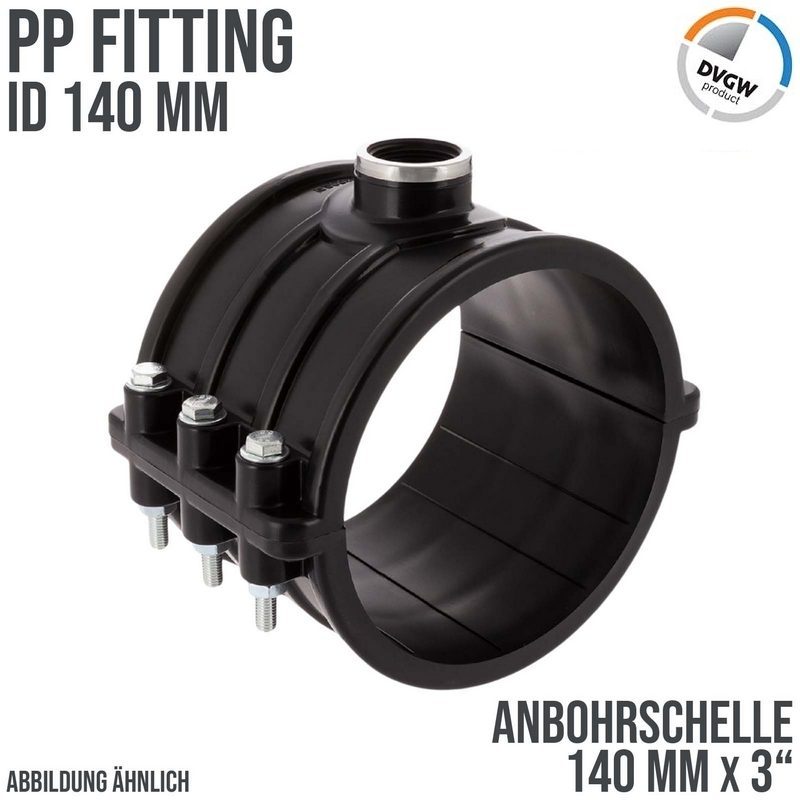 140 mm x 3" PP PE Anbohr Abzweig Schelle Klemmschale x Innengewinde DVGW [PN6]