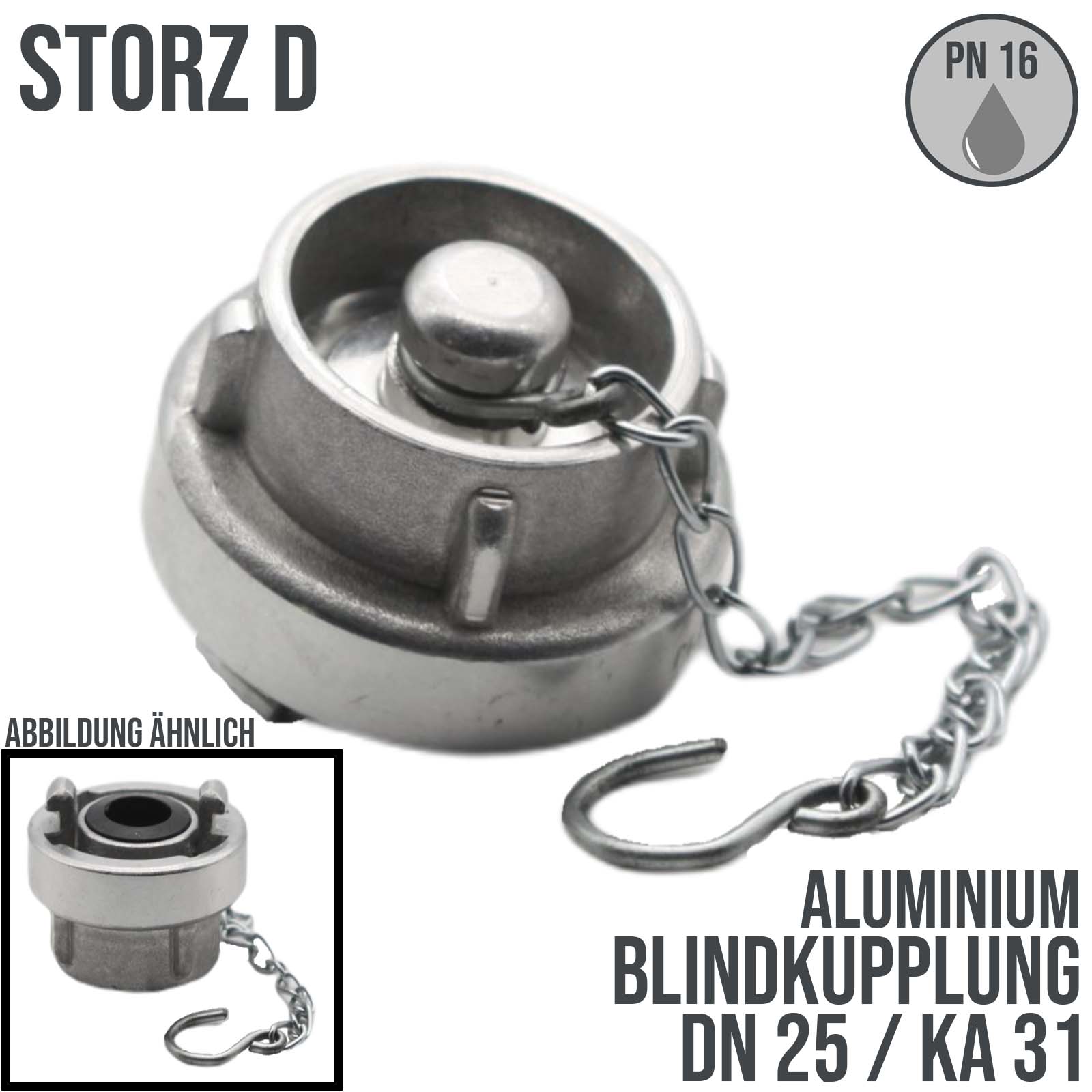STORZ D DN25 KA31 Blindkupplung mit Kette Saug Bau Feuerwehr Schlauch Aluminium - PN 16 bar