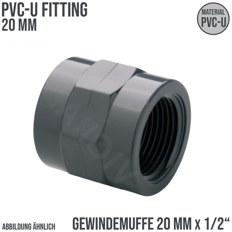 20 mm PVC Klebe Fitting Gewinde Muffe 20 mm x 1/2"  Verbinder - PN 10 bar