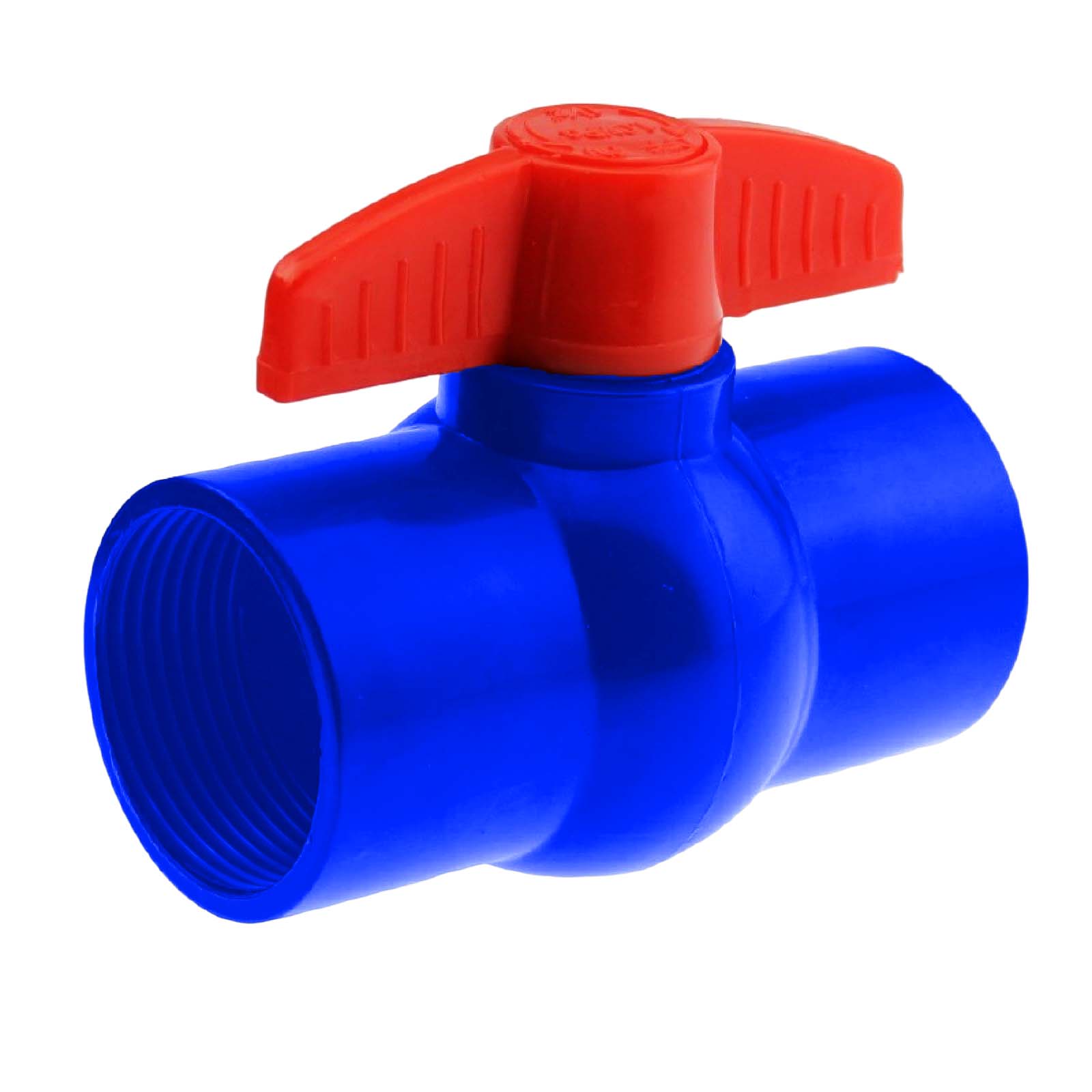 4" PVC Kugel Absperr Hahn Ventil ECO blau beitseitiges Innengewinde PN 10 bar - roter Griff