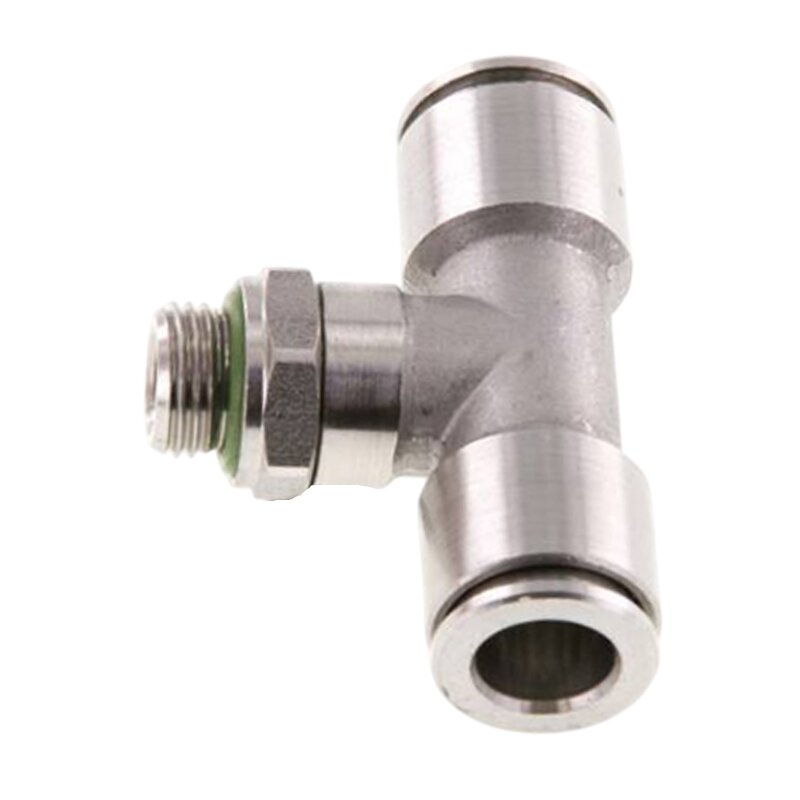 12 mm x 1/2" Pneumatik Steck Verbinder T-Stück 90° IQS Edelstahl VA 1.4404 Außengewinde zylindrisch - PN 15 bar