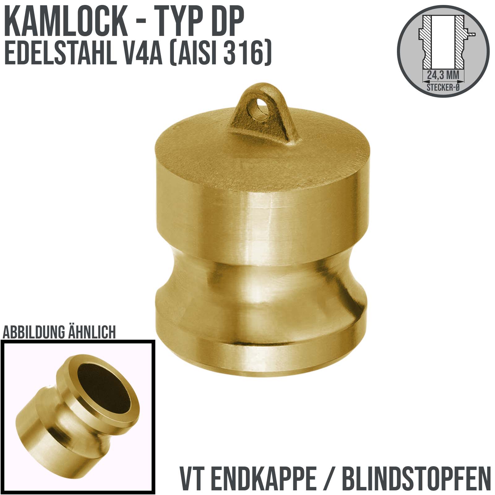 Kamlock Typ DP - Blind Stopfen Messing Verschluss Kappe 24,3 mm - 1/2" Zoll DN13 DN15 - PN 17 bar