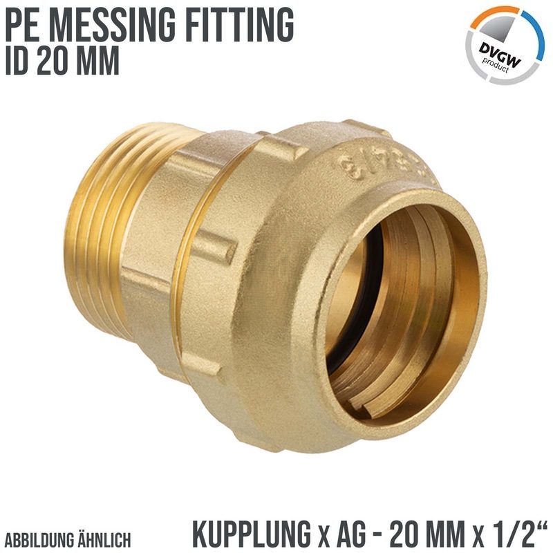 20 mm x 1/2" PE Fitting Klemm Verbinder Messing Verschraubung Muffe Kupplung x AG DVGW - PN 16 bar