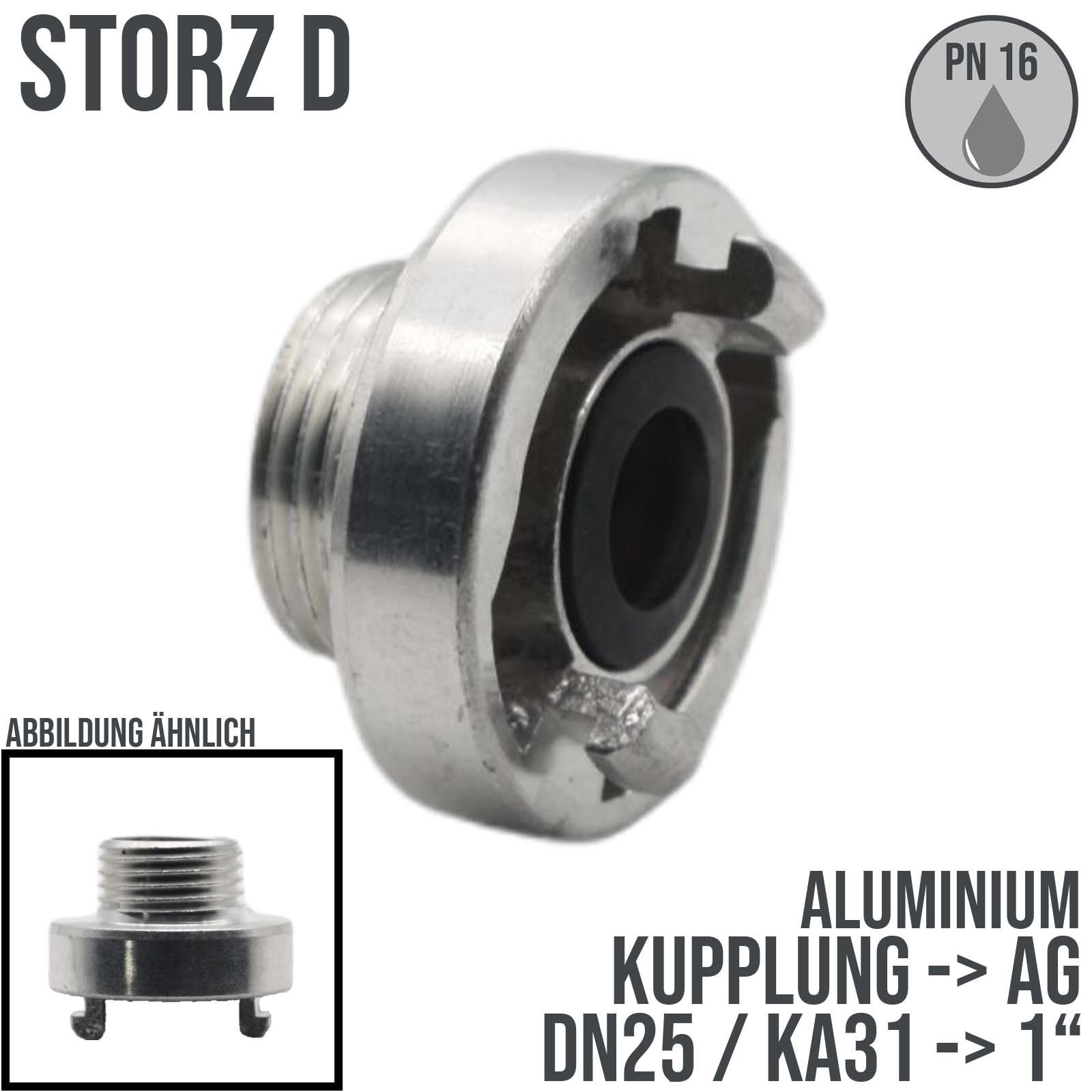 STORZ D DN25 KA31 Kupplung Außengewinde AG 1" Saug Bau Feuerwehr Schlauch Aluminium - PN 16 bar