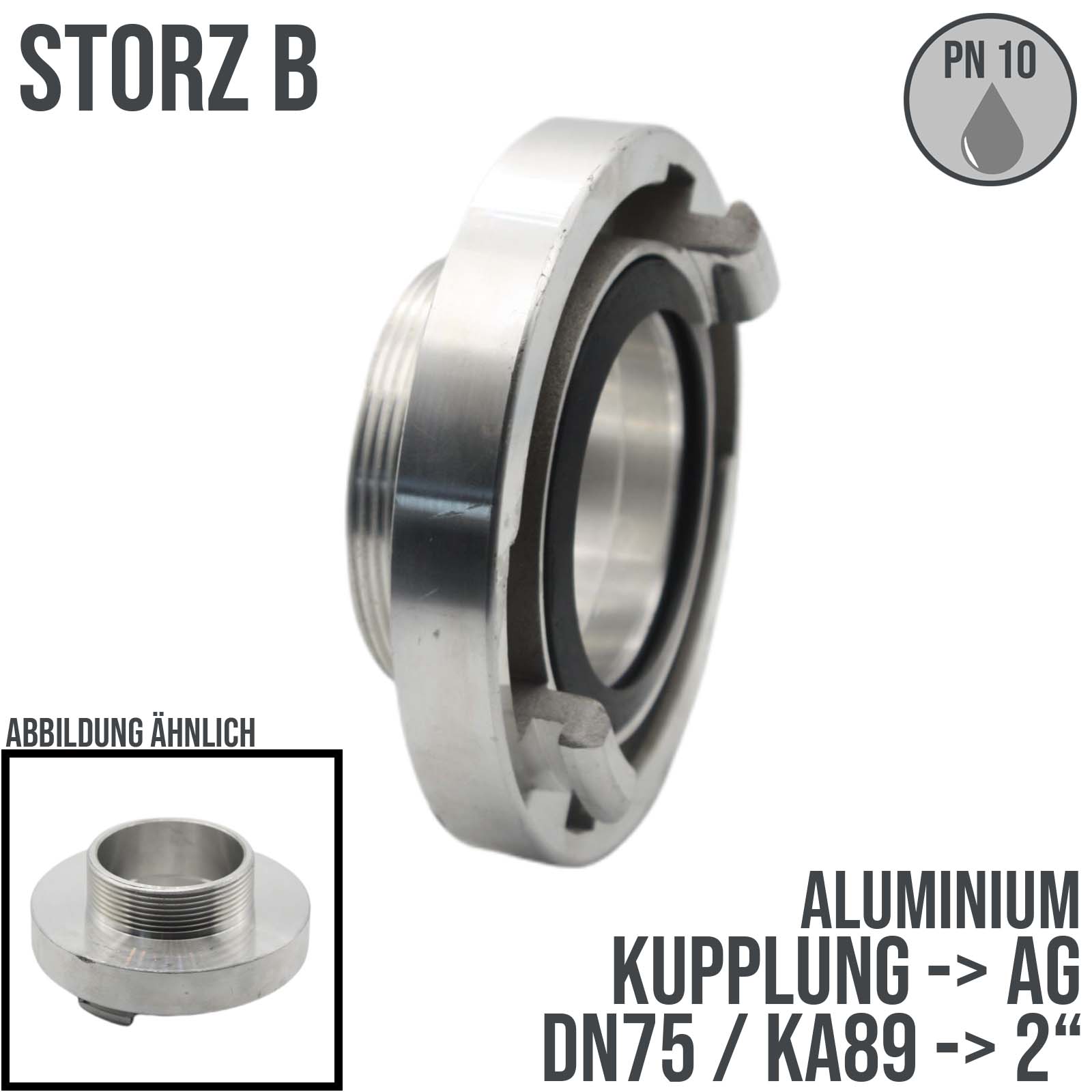 STORZ B DN75 KA89 Kupplung Außengewinde AG 2" Saug Bau Feuerwehr Schlauch PN 10 bar 