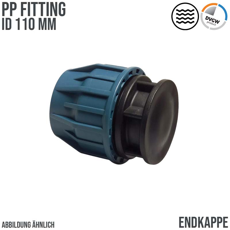110 mm PE PP Fitting Klemm Verbinder Kappe Endkappe Endstück Muffe Verbinder  DVGW - PN 16 bar