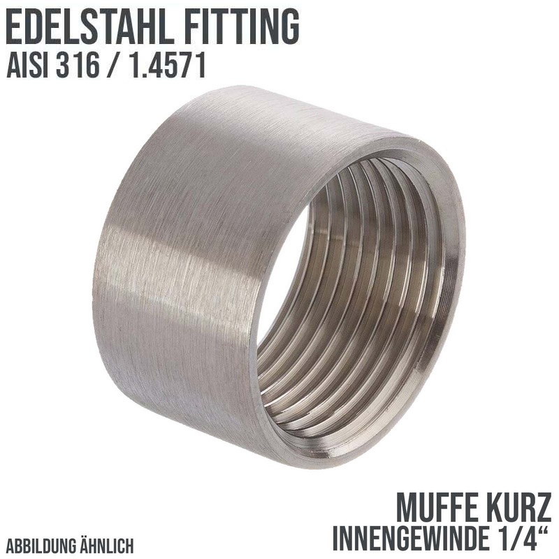 1/4" Edelstahl Fitting V4A AISI 316 Nr. 270A - Muffe kurz (12,0 mm) Innengewinde IG - PN 10 bar